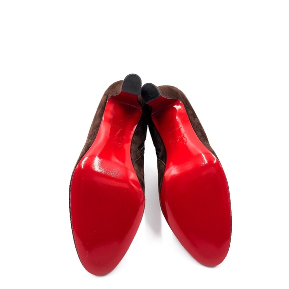 Christian Louboutin Miss Tack 85 Coffeee Brown Suede Heeled Ankle Boots EU 37 - Picture 10 of 10